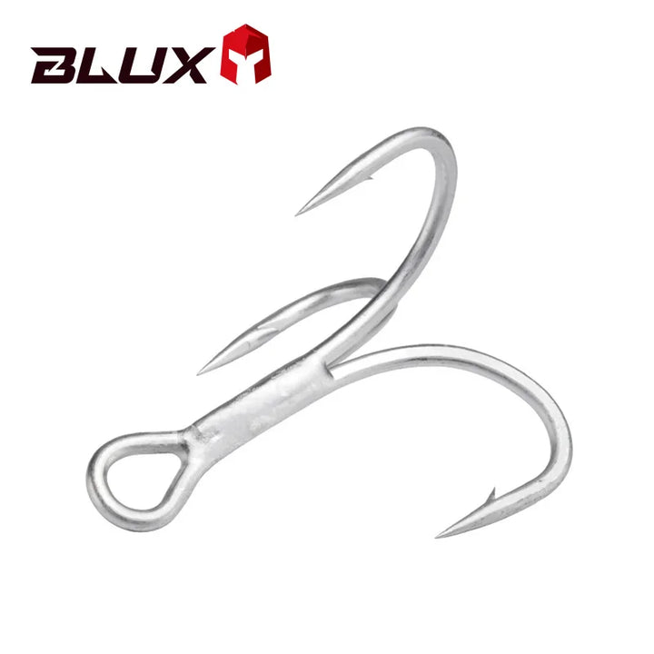 BLUX 2X Strong O'SHAUGHNESSY Treble Hooks 4# 6# 8# 10# 10pcs/lot Matt Tin Saltwater Fishing Lure Sharp Fishhook Terminal Tackle