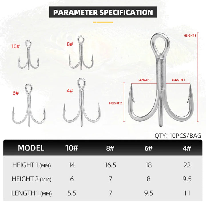BLUX 2X Strong O'SHAUGHNESSY Treble Hooks 4# 6# 8# 10# 10pcs/lot Matt Tin Saltwater Fishing Lure Sharp Fishhook Terminal Tackle