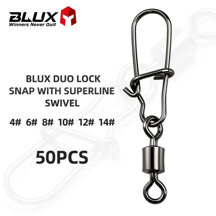 BLUX 50pcs Lock Snap with Superline Swivel Stainless Steel Lure Loop Quick Change Fishing Clips Fast Speed Connector Terminal