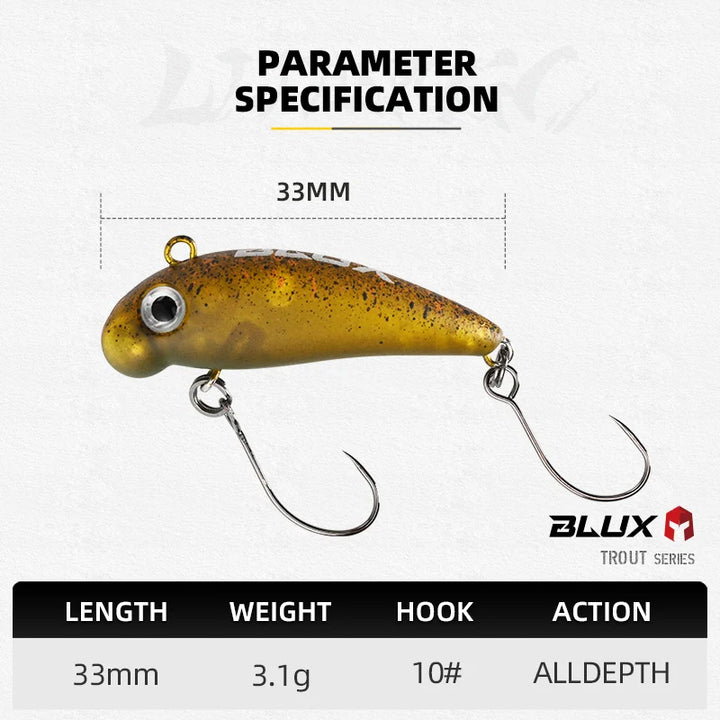 BLUX Little POGO 33MM 3.1G Lipless Sinking Plug Fishing Lure Crankbait Stream Area Trout Plastic Artificial Pencil Bait Tackle