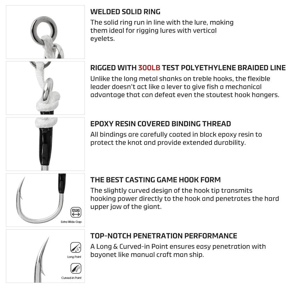 NOEBY Plugging Inline Single Assist Hook – 5X Strength Big Game Lure Hook - Fish & Cheaps | Fishing & Outdoor Gear