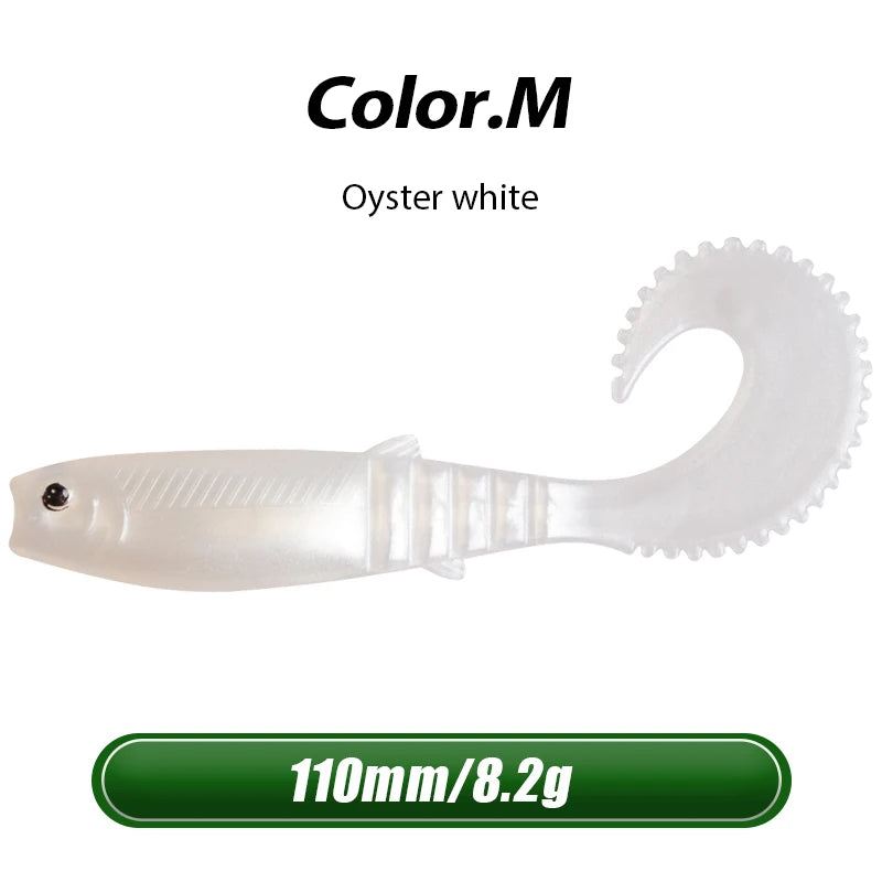 MEREDITH 5pcs 110mm 8.2g Cannibal Curved Tail Fishing Lures baitJerk Sea Big Bait Soft Lure Paddle Tail Silicon Bait Sea Fishing