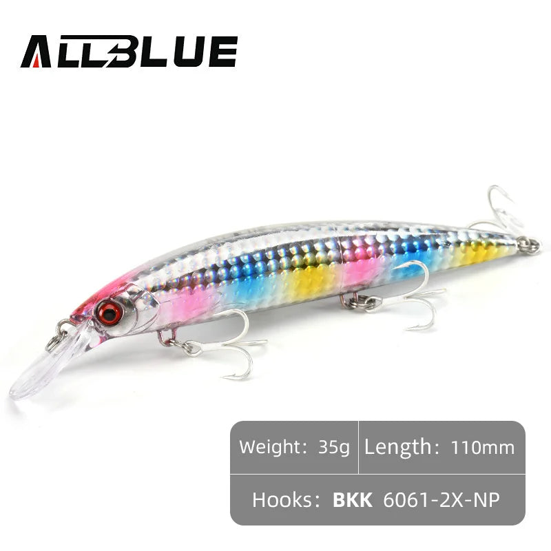 ALLBLUE Heavy Weight Minnow 90mm/110mm Sinking Jerkbait Longcast Fishing Lure Saltwater Sea Bass Plastic Artificial Bait Tackle