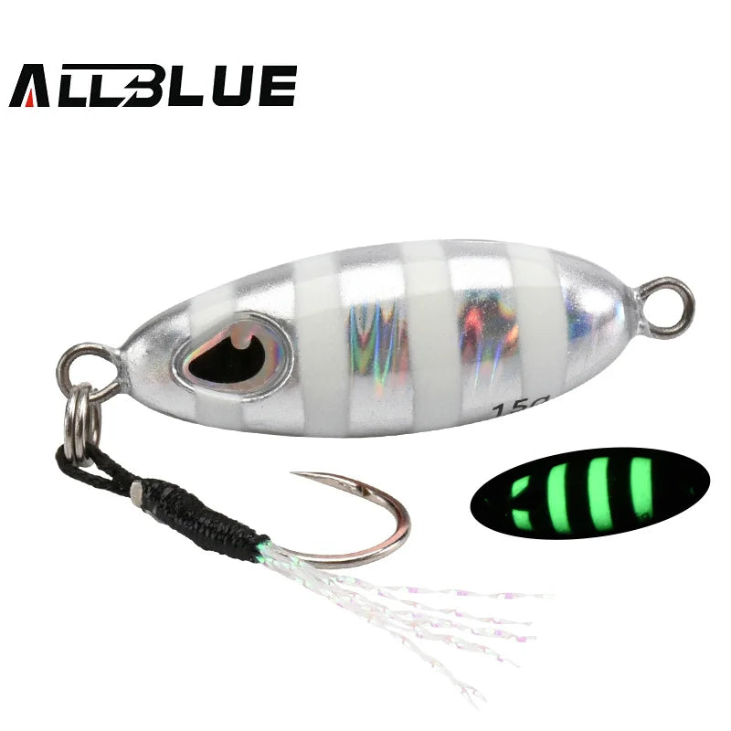 ALLBLUE Slow Drop 7G 10G 15G Micro Cast Metal Jig Shore Casting Jigging Spoon Saltwater Fishing Lure Artificial Bait Tackle