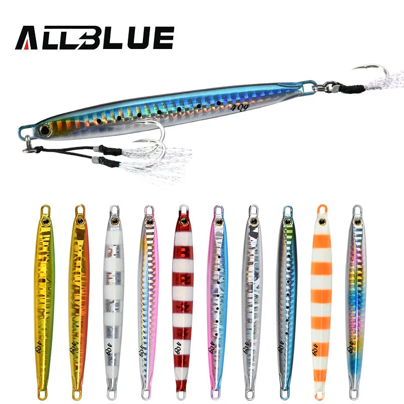 ALLBLUE SLOWER Long Metal Jig Fishing Lure Slow Cast Jigging Spoon 20G 30G 40G 60G Artificial Shore Metal Bait Sea Tackle