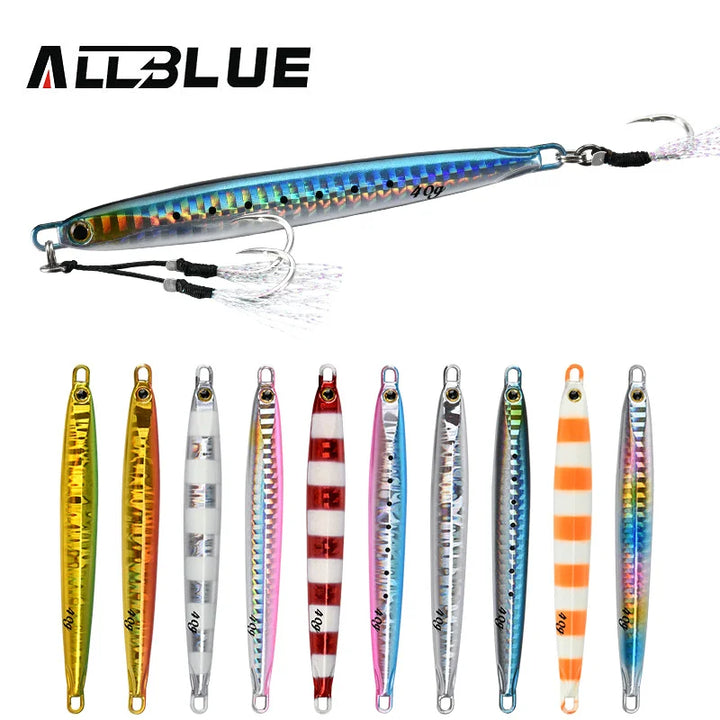 ALLBLUE SLOWER Long Metal Jig Fishing Lure Slow Cast Jigging Spoon 20G 30G 40G 60G Artificial Shore Metal Bait Sea Tackle