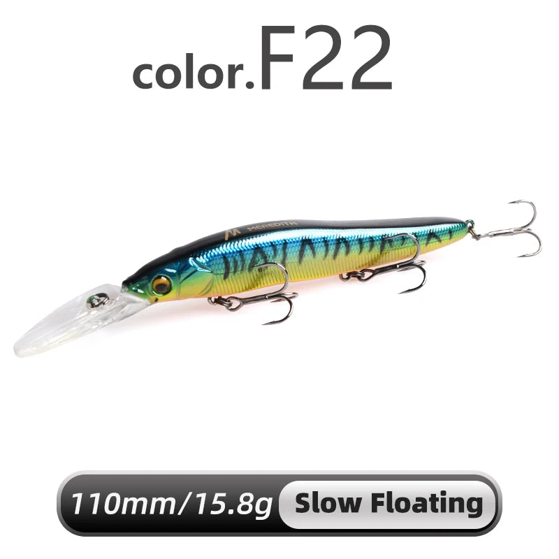 MEREDITH Minnow Wobbler Fishing Lures 110mm Artificial Hard Bait Depth 0-3m bait Jerk Bass Pike Baits Slow Sinking or Flaoting