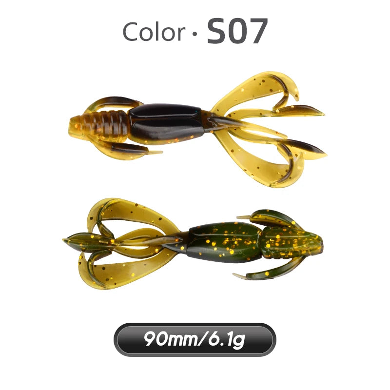 MEREDITH Fishing Lures Crazy Flapper 90mm/6.1g 10pc/Lot Craws Soft Lures Fishing Soft Bait Shrimp Bass Bait Peche Gear