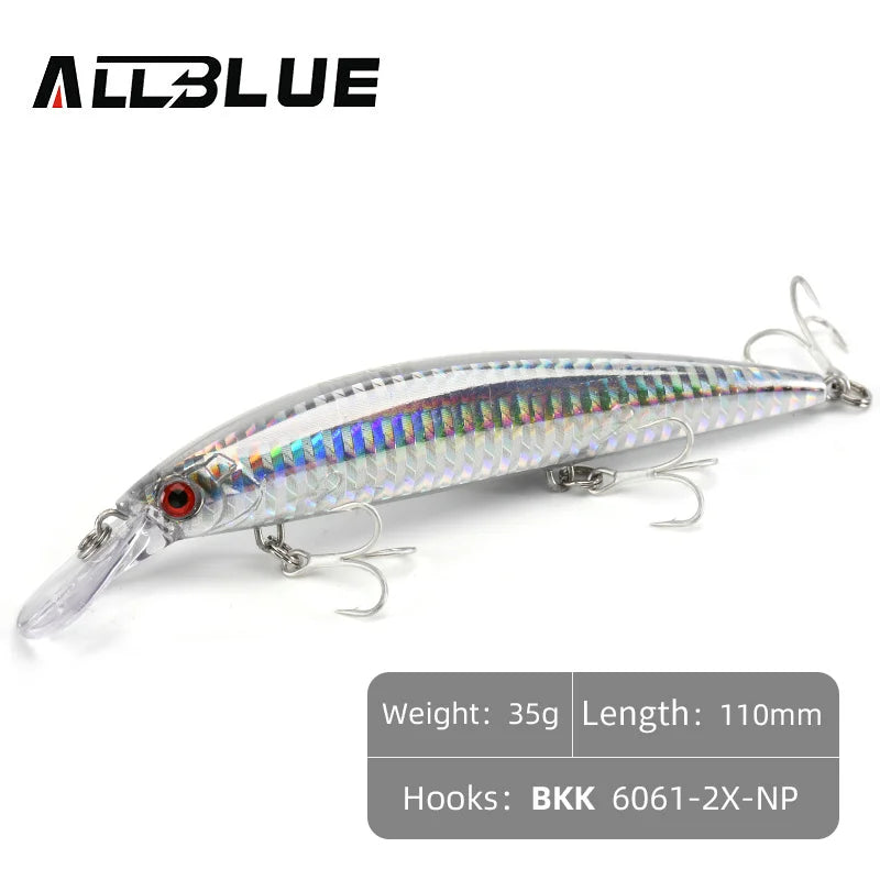 ALLBLUE Heavy Weight Minnow 90mm/110mm Sinking Jerkbait Longcast Fishing Lure Saltwater Sea Bass Plastic Artificial Bait Tackle