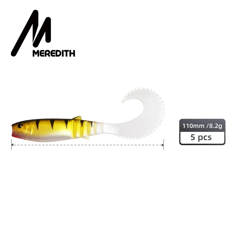 MEREDITH 5pcs 110mm 8.2g Cannibal Curved Tail Fishing Lures baitJerk Sea Big Bait Soft Lure Paddle Tail Silicon Bait Sea Fishing
