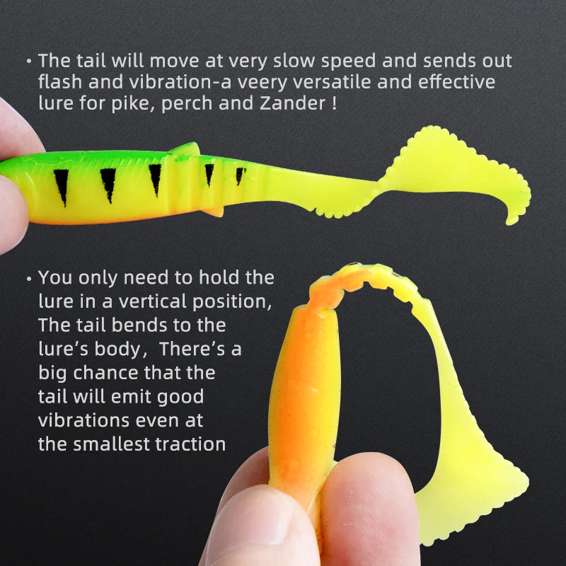 MEREDITH 5pcs 110mm 8.2g Cannibal Curved Tail Fishing Lures baitJerk Sea Big Bait Soft Lure Paddle Tail Silicon Bait Sea Fishing