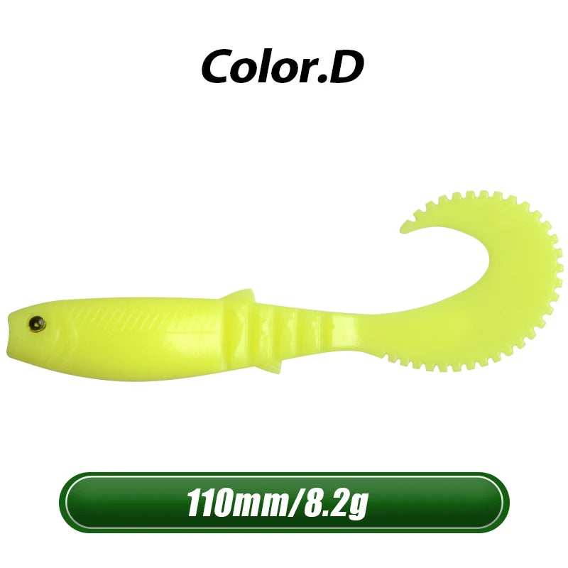 MEREDITH 5pcs 110mm 8.2g Cannibal Curved Tail Fishing Lures baitJerk Sea Big Bait Soft Lure Paddle Tail Silicon Bait Sea Fishing