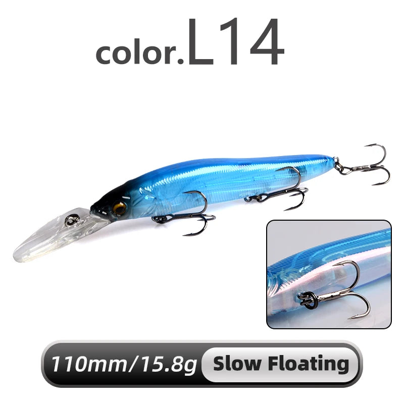 MEREDITH Minnow Wobbler Fishing Lures 110mm Artificial Hard Bait Depth 0-3m bait Jerk Bass Pike Baits Slow Sinking or Flaoting