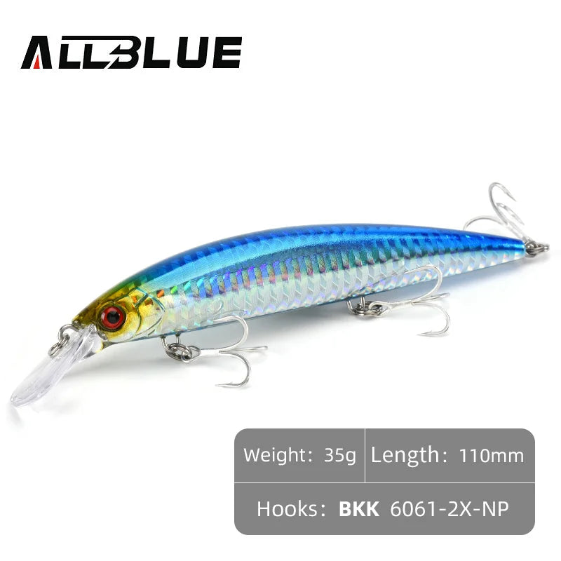 ALLBLUE Heavy Weight Minnow 90mm/110mm Sinking Jerkbait Longcast Fishing Lure Saltwater Sea Bass Plastic Artificial Bait Tackle