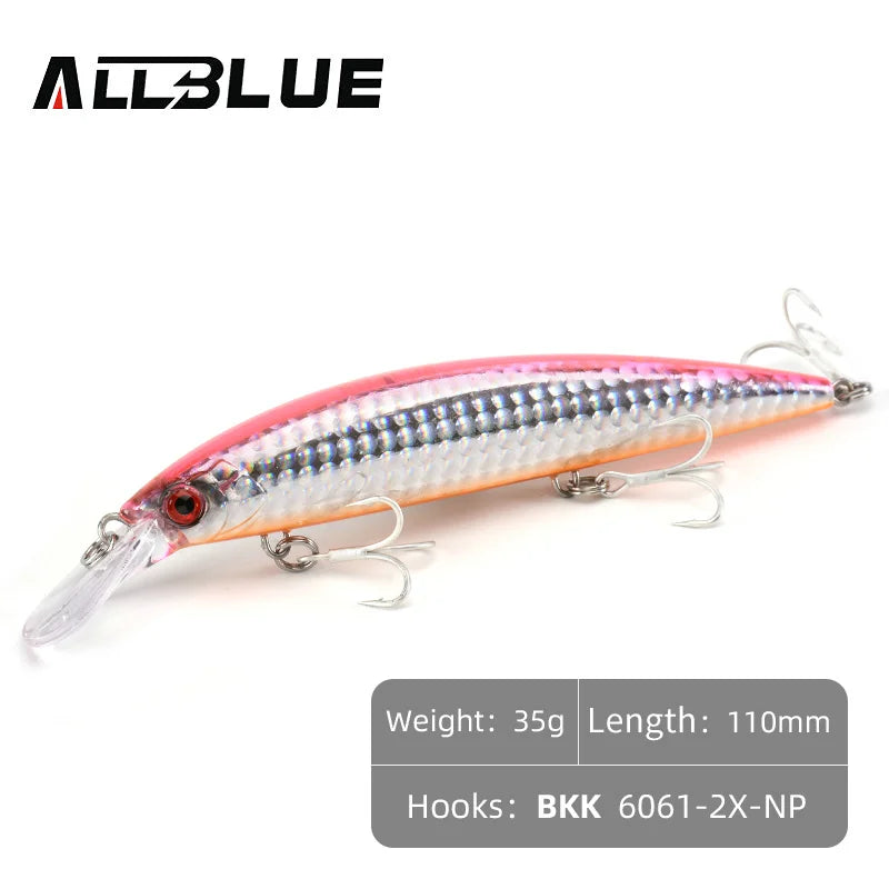 ALLBLUE Heavy Weight Minnow 90mm/110mm Sinking Jerkbait Longcast Fishing Lure Saltwater Sea Bass Plastic Artificial Bait Tackle