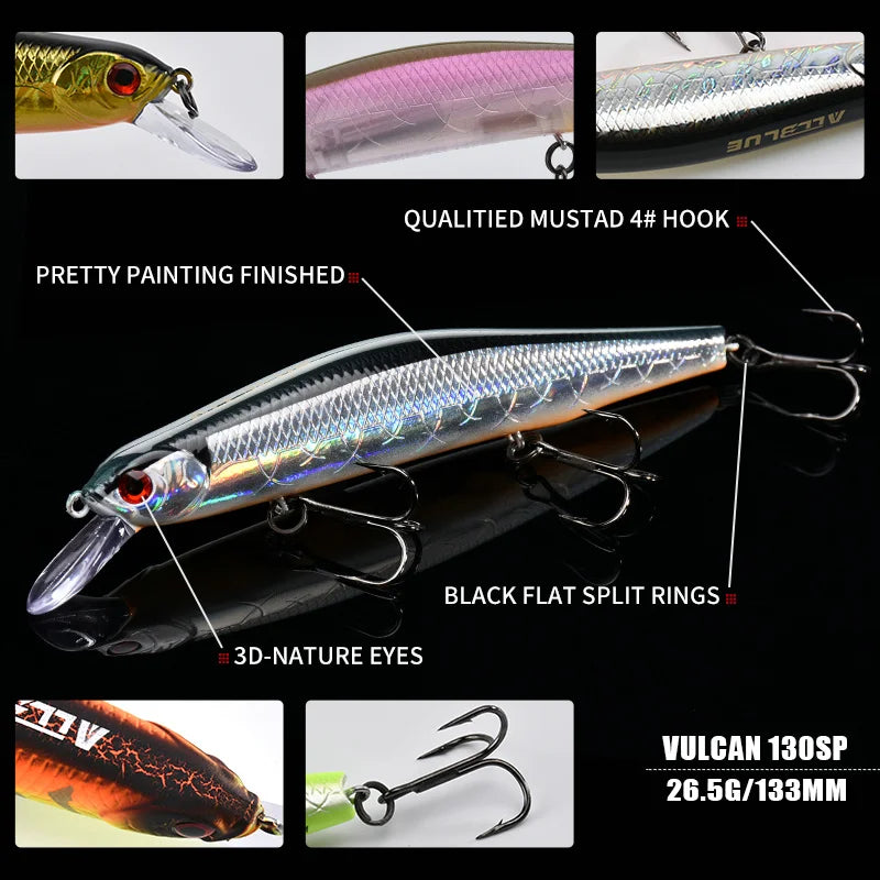 ALLBLUE VULCAN 130SP Silent Wobbler Fishing Lure 26.5g 133mm Magnetic System Suspend Minnow Pike Bait 4# Hook Tackle