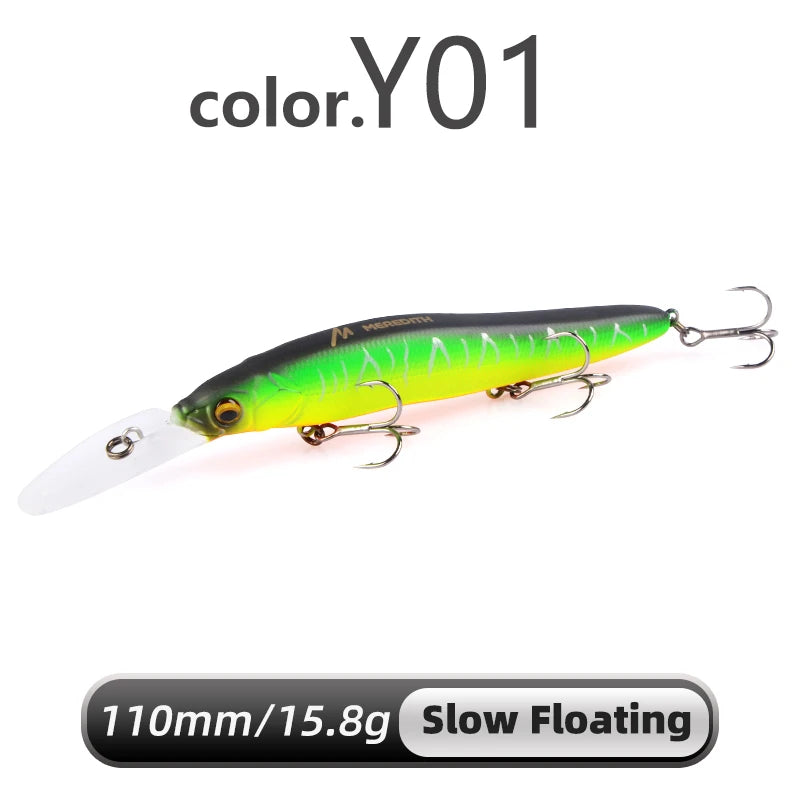MEREDITH Minnow Wobbler Fishing Lures 110mm Artificial Hard Bait Depth 0-3m bait Jerk Bass Pike Baits Slow Sinking or Flaoting