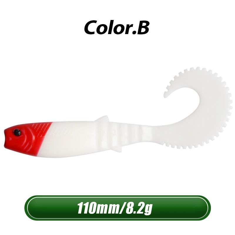 MEREDITH 5pcs 110mm 8.2g Cannibal Curved Tail Fishing Lures baitJerk Sea Big Bait Soft Lure Paddle Tail Silicon Bait Sea Fishing