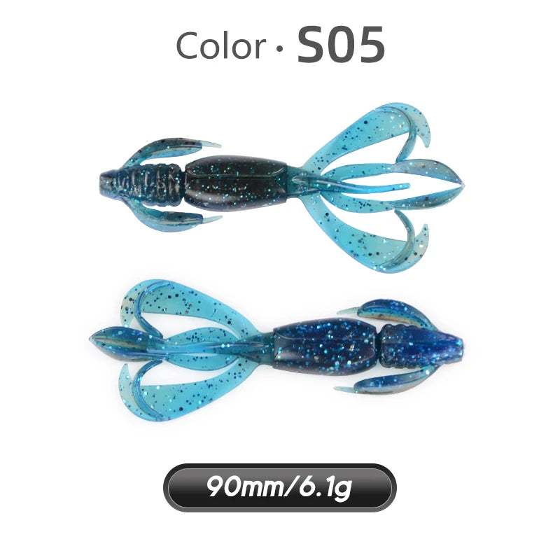 MEREDITH Fishing Lures Crazy Flapper 90mm/6.1g 10pc/Lot Craws Soft Lures Fishing Soft Bait Shrimp Bass Bait Peche Gear