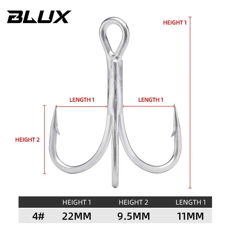 BLUX 2X Strong O'SHAUGHNESSY Treble Hooks 4# 6# 8# 10# 10pcs/lot Matt Tin Saltwater Fishing Lure Sharp Fishhook Terminal Tackle