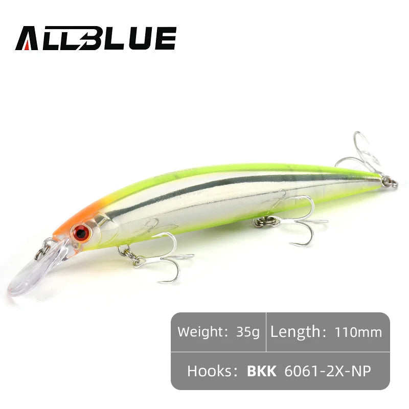 ALLBLUE Heavy Weight Minnow 90mm/110mm Sinking Jerkbait Longcast Fishing Lure Saltwater Sea Bass Plastic Artificial Bait Tackle