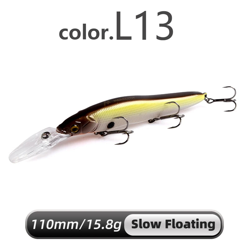 MEREDITH Minnow Wobbler Fishing Lures 110mm Artificial Hard Bait Depth 0-3m bait Jerk Bass Pike Baits Slow Sinking or Flaoting