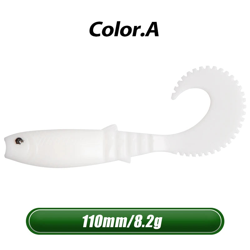 MEREDITH 5pcs 110mm 8.2g Cannibal Curved Tail Fishing Lures baitJerk Sea Big Bait Soft Lure Paddle Tail Silicon Bait Sea Fishing