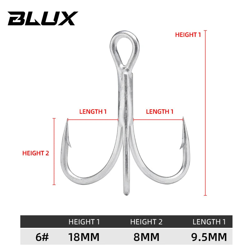BLUX 2X Strong O'SHAUGHNESSY Treble Hooks 4# 6# 8# 10# 10pcs/lot Matt Tin Saltwater Fishing Lure Sharp Fishhook Terminal Tackle
