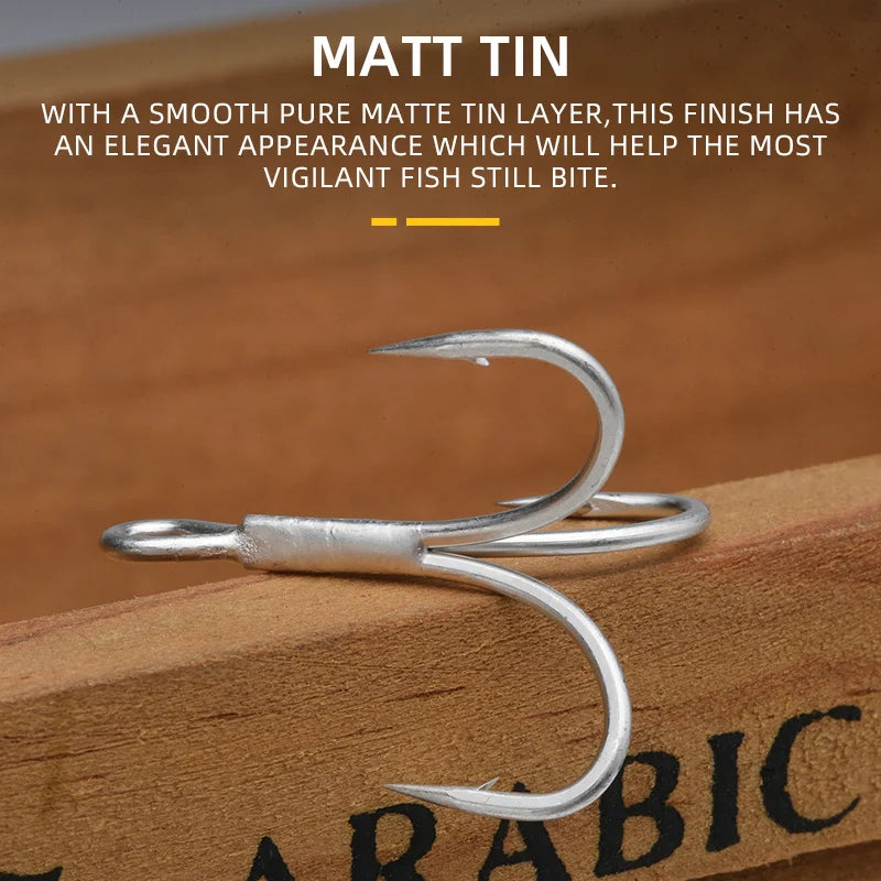 BLUX 2X Strong O'SHAUGHNESSY Treble Hooks 4# 6# 8# 10# 10pcs/lot Matt Tin Saltwater Fishing Lure Sharp Fishhook Terminal Tackle