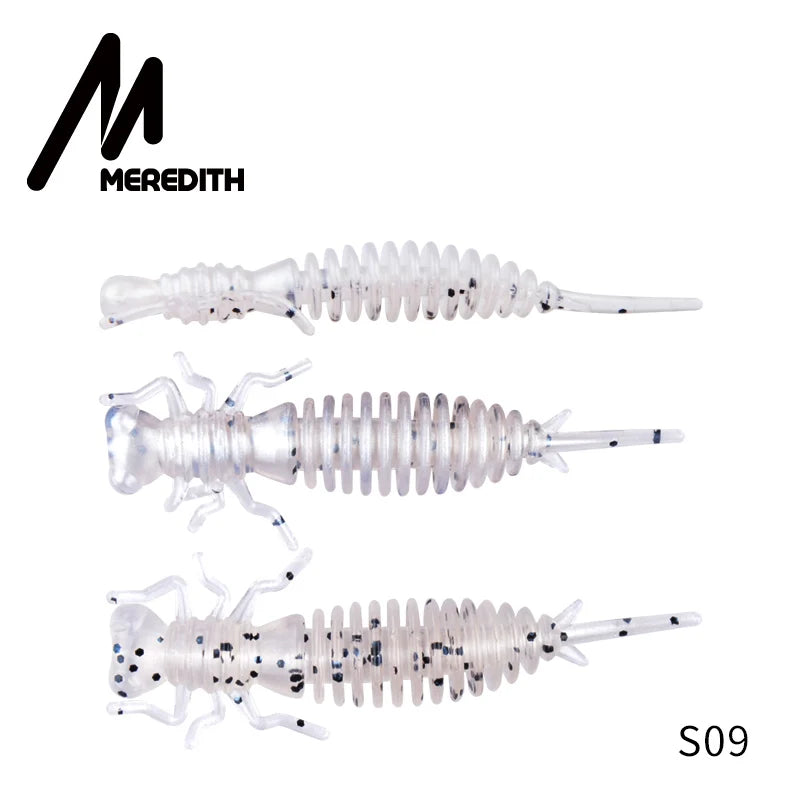 MEREDITH 10pcs Larva Fishing Lures 50mm 0.9g Soft Plastic Lures Larva Freshwater Swimbaits Silicone Soft Bait Worm For Fishing