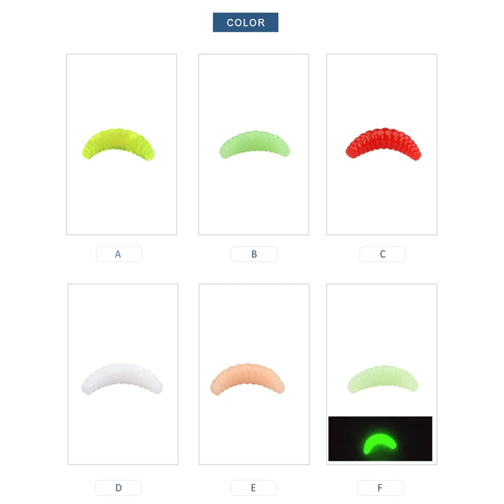 Meredith HOT SELL!! 50pcs 100pcs 150pcs 200pcs 2cm 0.38g maggot Grub Soft Lure Baits smell Worms Glow Shrimps Fishing Lures