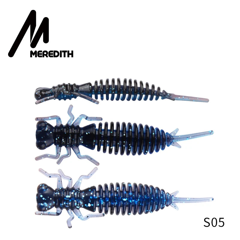 MEREDITH 10pcs Larva Fishing Lures 50mm 0.9g Soft Plastic Lures Larva Freshwater Swimbaits Silicone Soft Bait Worm For Fishing