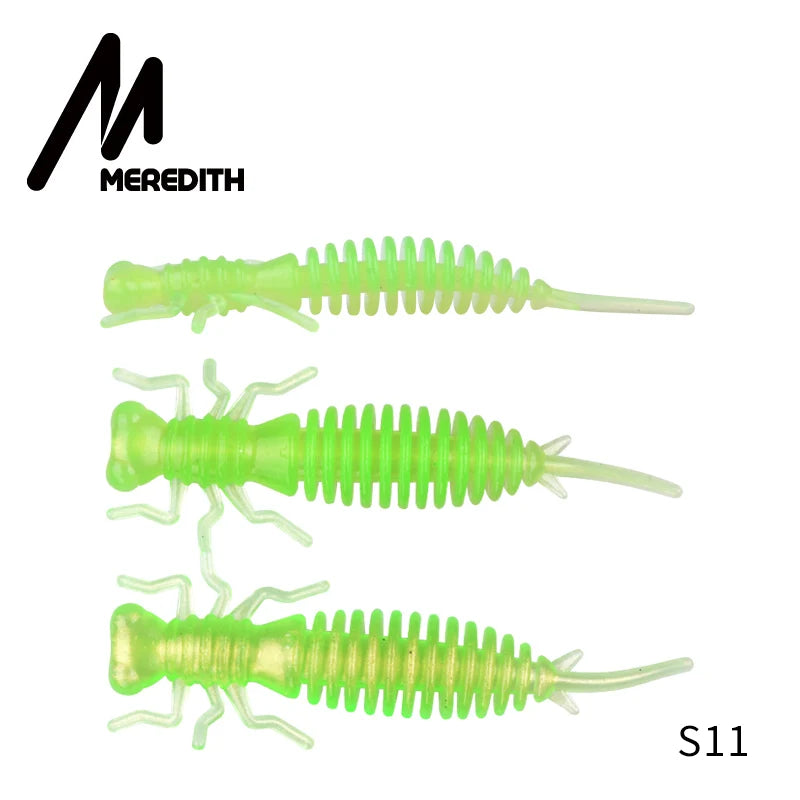 MEREDITH 10pcs Larva Fishing Lures 50mm 0.9g Soft Plastic Lures Larva Freshwater Swimbaits Silicone Soft Bait Worm For Fishing