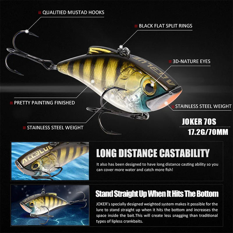 ALLBLUE JOKER 70S Sinking Fishing Lure Lipless Crankbaits Hard Artificial VIB Vibration Bait All Depth Winter Ice Fishing Tackle