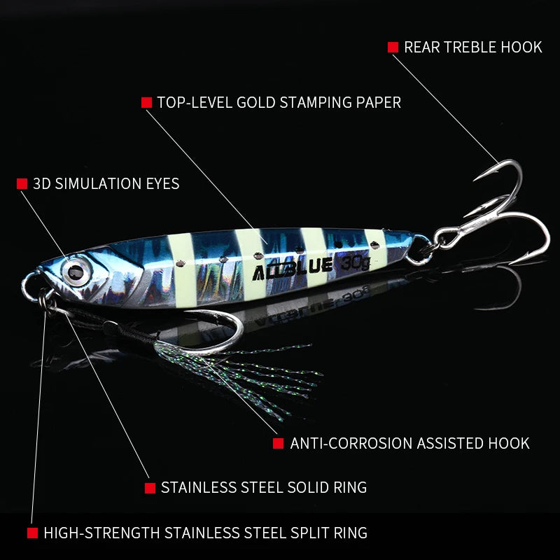 ALLBLUE New WAHOO Metal Jig Jigging Spoon 20G 30G Shore Casting Jig Drag Cast Sea Bass Lure Artificial Bait Fishing Tackle