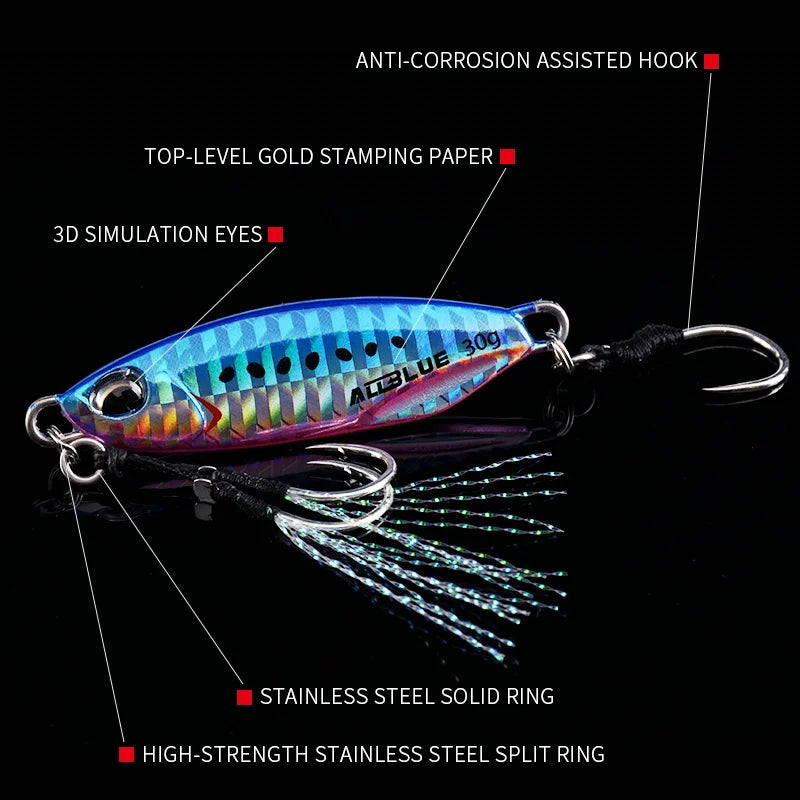 ALLBLUE New DRAGER SLOW Cast Metal Jig Fishing Lure Jigging Spoon 20G 30G Artificial Bait Shore Casting Jig Fishing Tackle