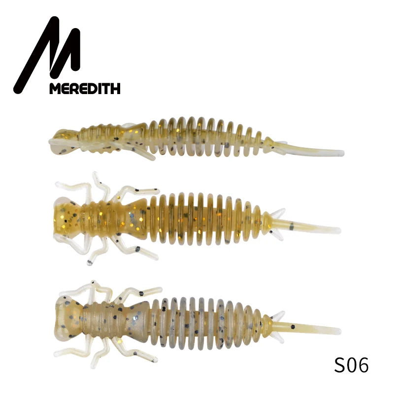 MEREDITH 10pcs Larva Fishing Lures 50mm 0.9g Soft Plastic Lures Larva Freshwater Swimbaits Silicone Soft Bait Worm For Fishing