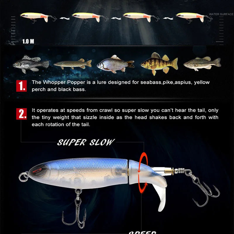 ALLBLUE Whopper Popper 9cm/11cm/13cm Topwater Fishing Lure Artificial Bait Hard Plopper Soft Rotating Tail Fishing Tackle Geer