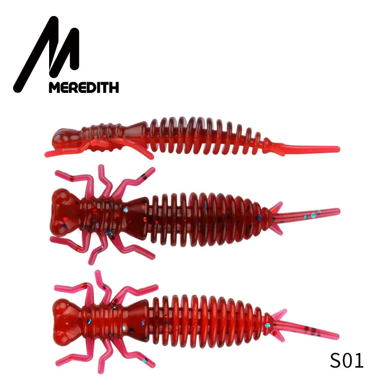 MEREDITH 10pcs Larva Fishing Lures 50mm 0.9g Soft Plastic Lures Larva Freshwater Swimbaits Silicone Soft Bait Worm For Fishing