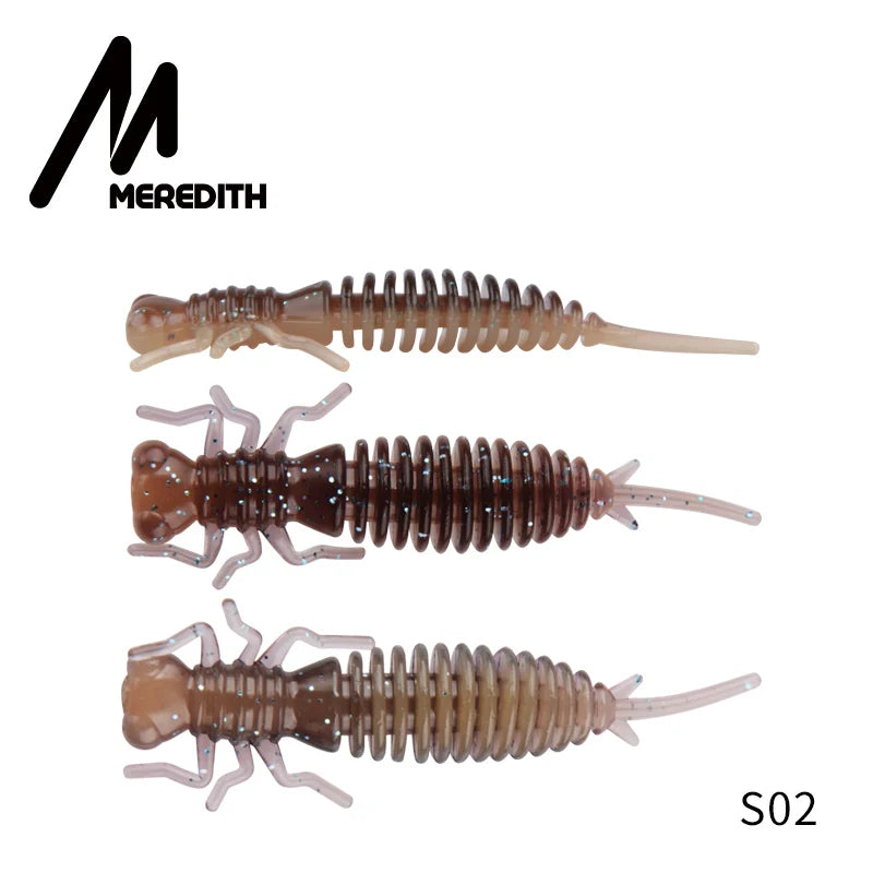 MEREDITH 10pcs Larva Fishing Lures 50mm 0.9g Soft Plastic Lures Larva Freshwater Swimbaits Silicone Soft Bait Worm For Fishing