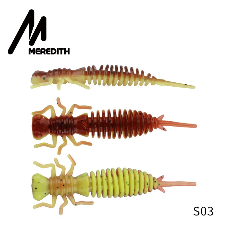 MEREDITH 10pcs Larva Fishing Lures 50mm 0.9g Soft Plastic Lures Larva Freshwater Swimbaits Silicone Soft Bait Worm For Fishing