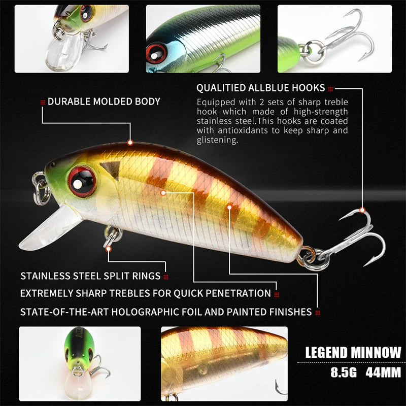ALLBLUE New Legend Minnow 44mm Sinking Floating Mini Wobbler Fishing Lure Artificial Hard Bait Trout Crankbait Fishing Tackle