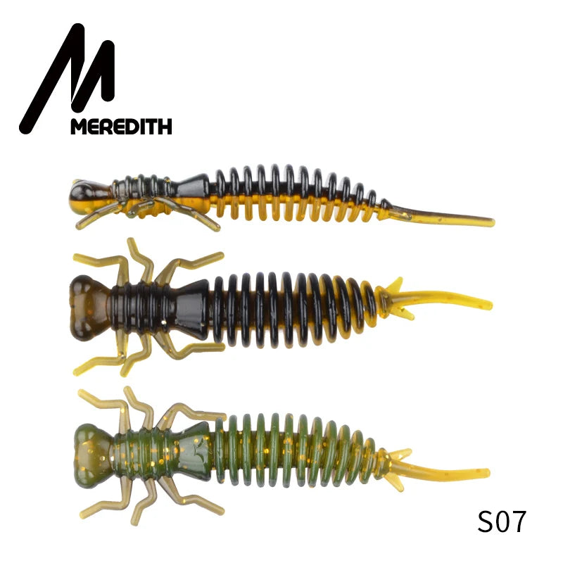 MEREDITH 10pcs Larva Fishing Lures 50mm 0.9g Soft Plastic Lures Larva Freshwater Swimbaits Silicone Soft Bait Worm For Fishing