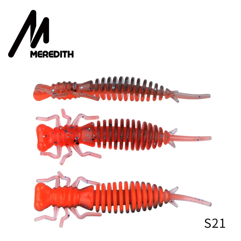 MEREDITH 10pcs Larva Fishing Lures 50mm 0.9g Soft Plastic Lures Larva Freshwater Swimbaits Silicone Soft Bait Worm For Fishing