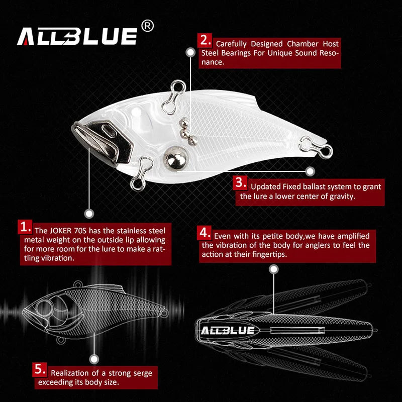 ALLBLUE JOKER 70S Sinking Fishing Lure Lipless Crankbaits Hard Artificial VIB Vibration Bait All Depth Winter Ice Fishing Tackle