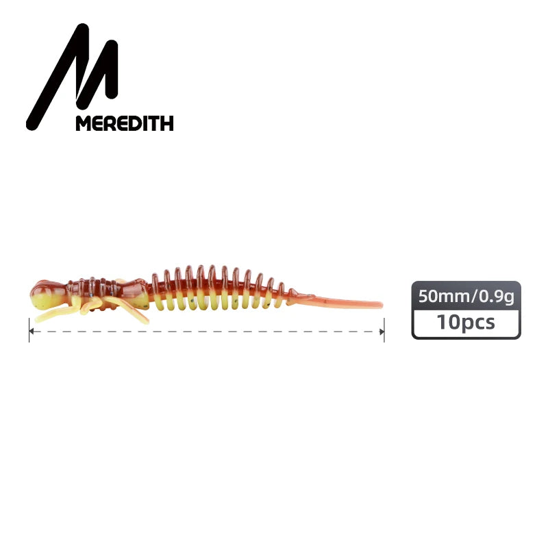 MEREDITH 10pcs Larva Fishing Lures 50mm 0.9g Soft Plastic Lures Larva Freshwater Swimbaits Silicone Soft Bait Worm For Fishing
