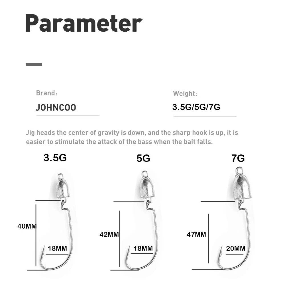 JOHNCOO Weedless Weighted Jig Heads 5pcs - Fish & Cheaps | Fishing & Outdoor Gear