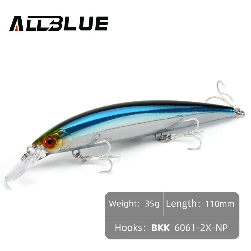 ALLBLUE Heavy Weight Minnow 90mm/110mm Sinking Jerkbait Longcast Fishing Lure Saltwater Sea Bass Plastic Artificial Bait Tackle