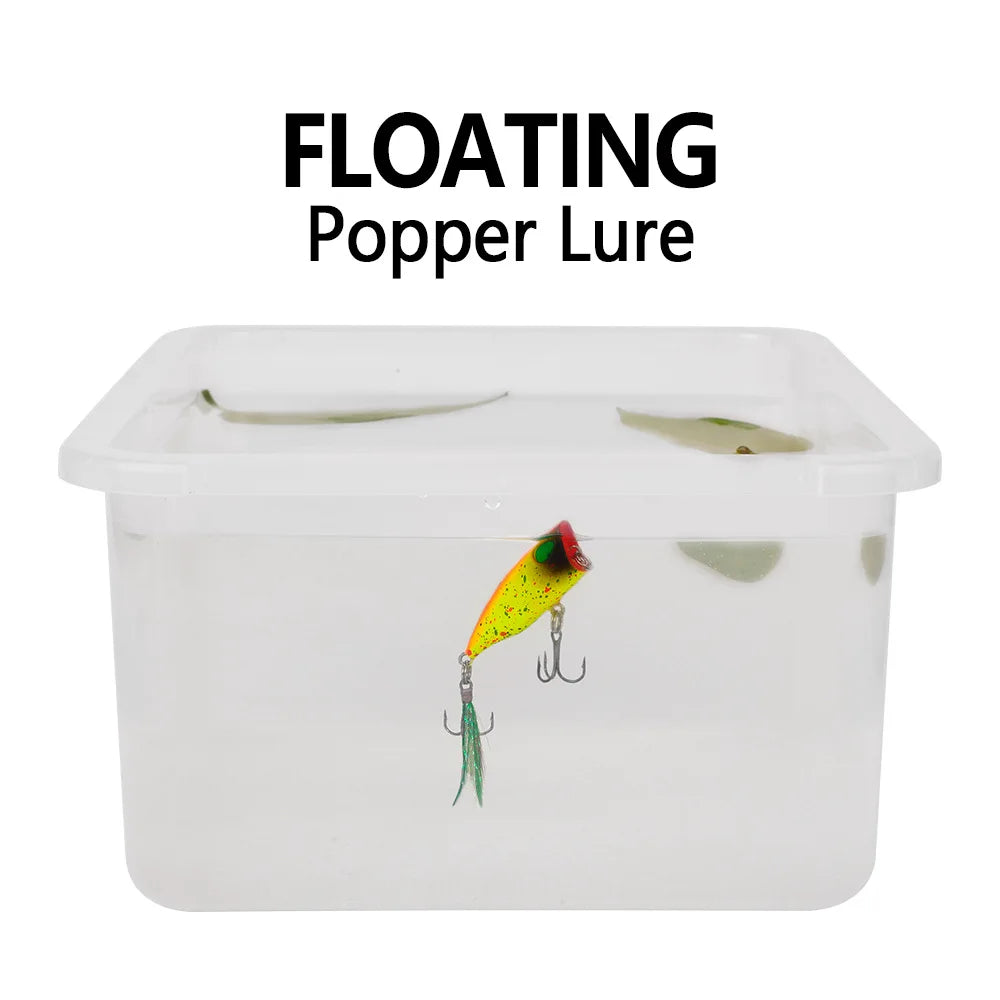 Mini Popper Fishing Lures 4.3cm 4g Topwater Hard Bait Artificial Wobblers Plastic Pesca Fishing Tackle with 10# Feather Hooks