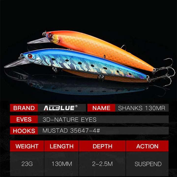 ALLBLUE SHANKS 130MR SP Fishing Lure Suspend Jerkbait 23g Weight Moving Systerm Long Cast Wobbler 2.5m Minnow Bass Pike Tackle